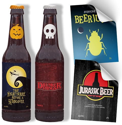 [12 Pack] Haloweeen Movie Film Party Beer Alcohol Bottle Gift Funny Drinks Sticker Labels