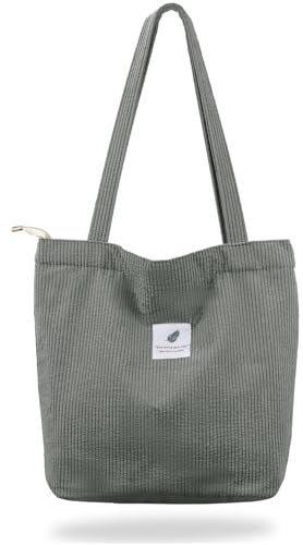 Molirex Cord Tasche Damen Umhängetasche mit Reißverschluss, Cordtasche mit breitem Riemen, Smiley Muster Groß Shopper Tasche Tote Bag für Alltag, Büro, Schulausflug und Einkauf