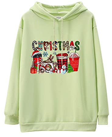 HOOUDO Damen Sweatshirt Langarm Druck-Langarm-Pullover mit Kapuze Hoodie Mit Rose (Green, XXXL)