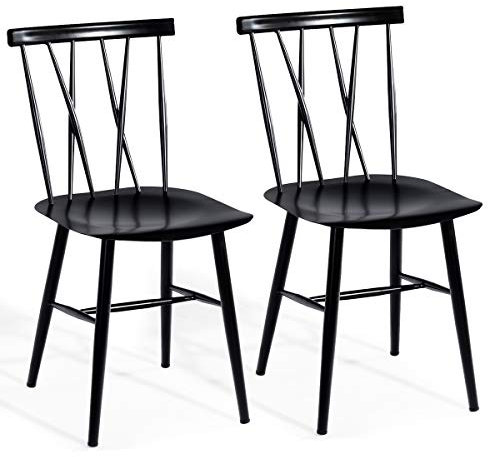COSTWAY 2er Set Esszimmerstühle aus Metall, Küchenstühle mit Rückenlehne, für Esszimmer, Wohnzimmer, Küche, Schwarz