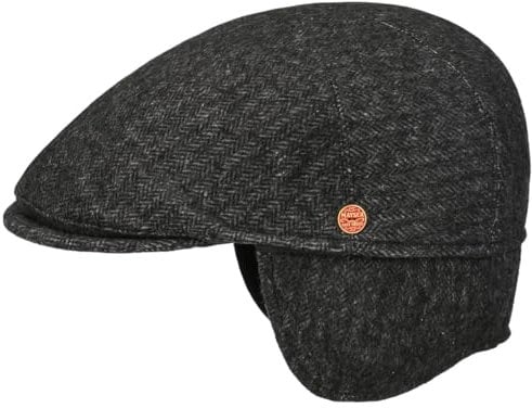 Mayser Sidney Plus Amaro Flatcap Schirmmütze Schiebermütze Seidencap Wollcap Herren - Made in The EU mit Schirm, Ohrenklappen, Futter, Futter Herbst-Winter Winter - 56 cm schwarz
