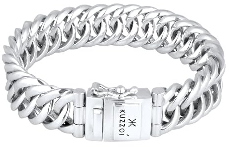 Kuzzoi Buddha Panzer Armband Herren 16 mm handgefertigt aus 925 Silber | massives Herrenarmband mit Kastenschloss Länge 19 -23 cm