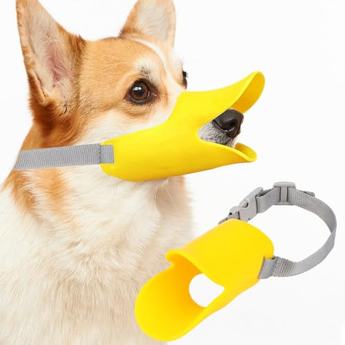 KFDDRN Maulkorb für Hunde Niedliche Entenmaul-geformte Hundemaulabdeckungen Hund Maulkorb Silikon Weich und Verstellbar, Anti-Biss, Anti-Bell, Anti-Essen für kleine und mittelgroße Hunde (M)