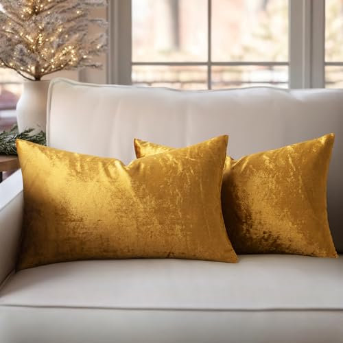 Slozzi 2er Set Samt Kissenbezüge Haushalt Dekokissen Dekorative Kissenhülle Weich Sofakissen für Sofa Schlafzimmer Wohnzimmer 30x50 cm Dunkelgold