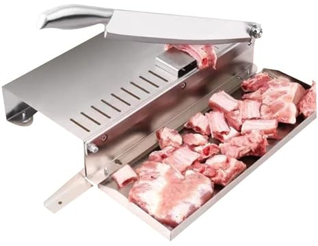 ZMIN Manueller Knochenfleischschneider, Edelstahl-Rippen-Hühnerschneider, Robuste Schneidemaschine Für Lammkoteletts, Schweinefleisch, Rindfleisch, Fisch, Gemüse, Grillen,Silber,M
