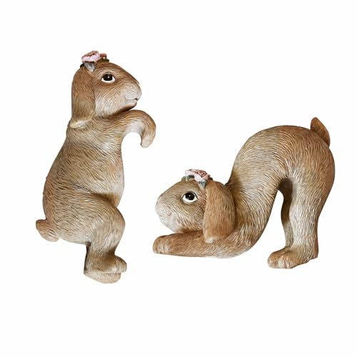 Loberon Hase 2er Set Burt, handbemalt, detailreich gestaltet, zum Einhängen, Tierfigur, Ostern, Osterhase, Osterdekoration, Polyresin, braun