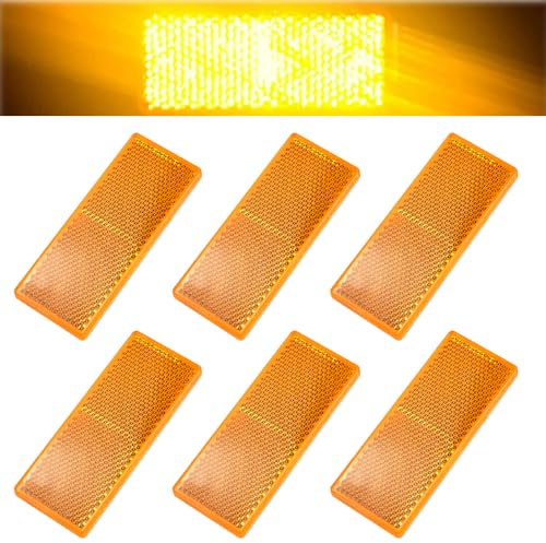 KBNIAN 6Pcs Rectangular Reflectors,Amber/Orange Rectangular Rear Reflectors Self-Adhesive Reflectors Car Reflector Truck Reflector Reflective Rectangular for Gate Posts,Trucks Bikes,Motobikes,Trailers