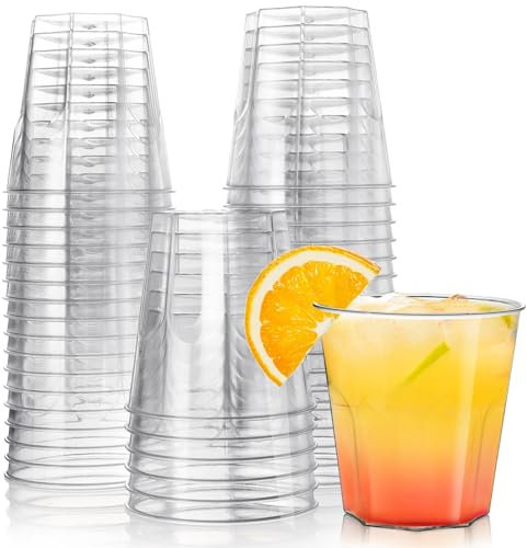 Mispudin 60Pcs Clear Hard Plastic Cups, 200ml Plastic Tumblers for Wine, Champagne, Juices & Mocktails, Reusable Cocktail Cups for Party, Birthdays, BBQ, Weddings, Anniversary, Picnic