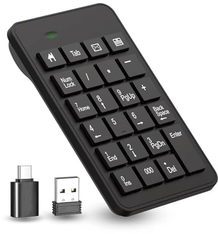 LOONASA Pavé numérique sans fil USB et Typec, efficacité améliorée, clavier numérique à 23 touches, version améliorée de clavier USB à 10 touches, pavé numérique de comptabilité financière pour