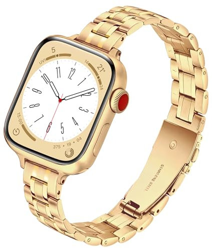 G-ficu Slim Metal Straps for Apple Watch Straps Women 46mm 45mm 44mm 42mm(S3) 49mm, Adjustable iWatch Strap, Thin Stainless Steel Band for Apple Watch Strap Series 11 10 9 8 7 6 5 4 3 SE Ultra, Gold