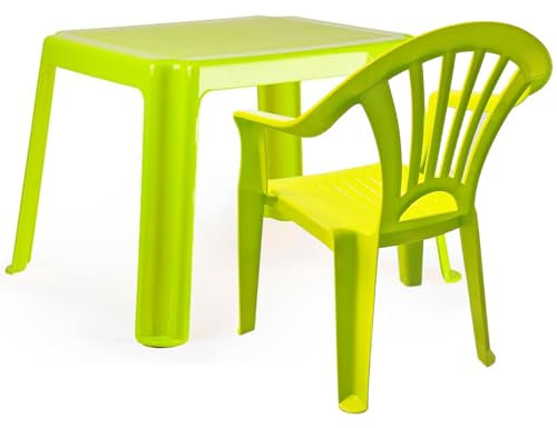 Acan Tradineur - Set de Mesa y Silla Infantil de plástico, Modelo Tipi, Estructura sólida, niños, Interior y Exterior, salón, jardín, Fabricado en España (Verde Pistacho)