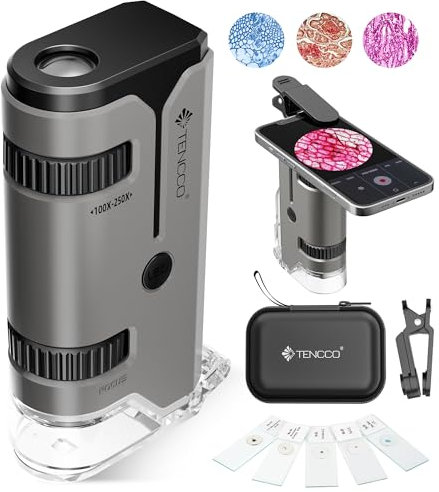 Mini Microscope de Poche 100x-250x pour Enfants Adultes, Microscope Portatif Main, Miniscope Portable pour Enfants Adultes, Scientifique Education, Gris