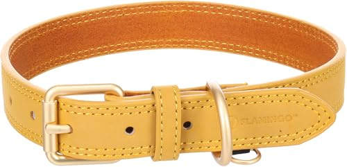 Flamingo Halsband für Hund Virginia gelb L 43-53cm 25mm - Mit einem Ring für ID-Anhänger - Genäht für extra Stärke