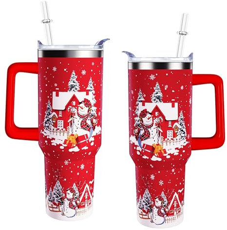 aiwkjdns Becher mit Henkel und Strohhalm, 1,2 l, Edelstahl, Weihnachts-Kaffeetasse mit Aufschrift Last Minute, 1,2 l