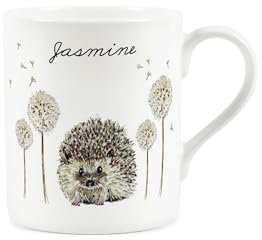 Custom Hedgehog Mug - Personalised Wildlife Watercolour Art Gifts by Rhiannon Chauncey - Bone China White Coffee/Tea Cup Present