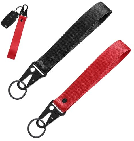 Psyqtsuary Lot de 2 porte-clés de moto en tissu résistant avec dragonne anti-perte pour homme et femme (noir, rouge), noir/rouge, taille unique