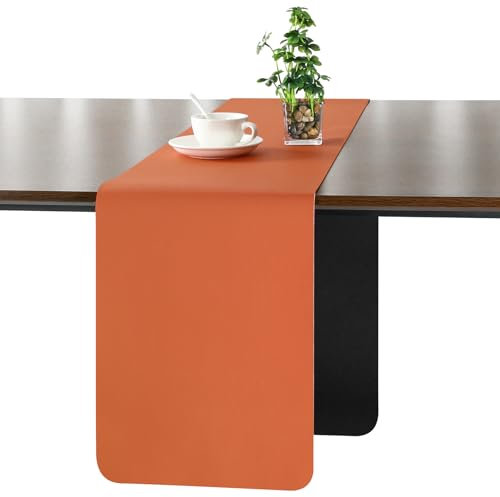 Myir JUN Tischläufer, Tischläufer Modern Tischläufer Abwaschbar Tischläufer Outdoor Doppelseitige Leder Tischläufer Wasserdicht rutschfest und zur Dekoration verwendbar 40 X 140 cm(Schwarz Orange)