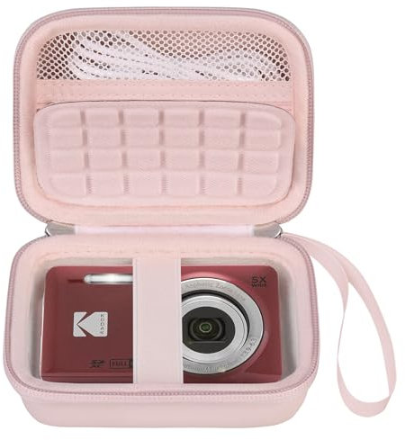 Elonbo Camera Carrying Case for Kodak PIXPRO FZ55 / FZ53 / FZ45 / FZ43 16MP Digital Camera, Vlogging Camera Storage Holder Trave Bag, Mesh Bag Fits Batteries, Cable, Memory Card, Pink