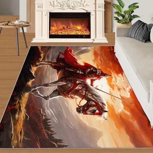 SANSJI Mittelalterlicher Ritter-Teppich für Schlafzimmer, 90 x 120 cm, Spielteppich, rutschfest, waschbar, Jungen-Teppich, lichtbeständig, Retro-Teppich für Zuhause, Büro