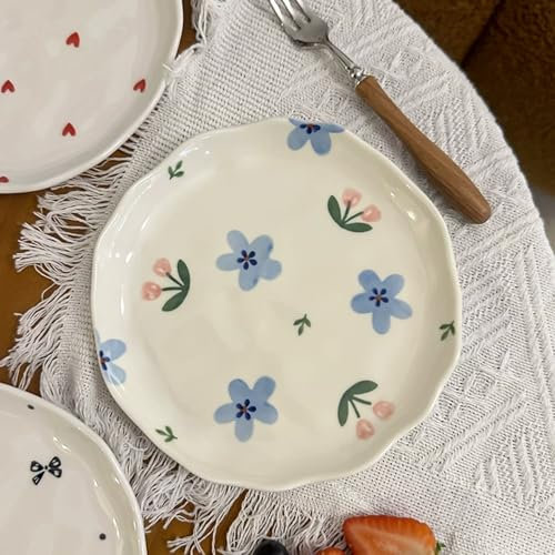 Koythin Assiettes à dessert en céramique - Assiettes à dîner en forme de fruits mignonnes - Design créatif - Vaisselle imprimée de fleurs pour le bureau et la maison - Assiettes de cuisine pour