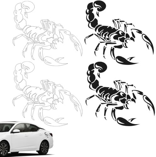 EORPAVU Adesivi per paraurti auto, 4 pezzi adesivi realistici scorpione adesivi autoadesivi per carrozzeria e finestre adesivi per auto (nero, bianco)