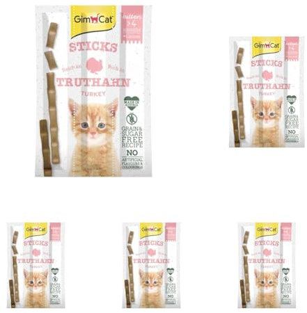GimCat Sticks Kitten Truthahn - Softe Kaustangen mit hohem Fleischanteil und ohne Zuckerzusatz - 1 Packung (1 x 3 Sticks) (Packung mit 5)