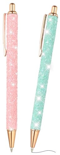 PATIKIL Glimmer Kugelschreiber, 2 Stück Glitzernde Fancy Pailletten Glitzer Stift Einziehbar Drücken Metall Journaling Schreibstifte Schwarz Tinte für Frauen Büro Geburtstag, Rosa Hellblau