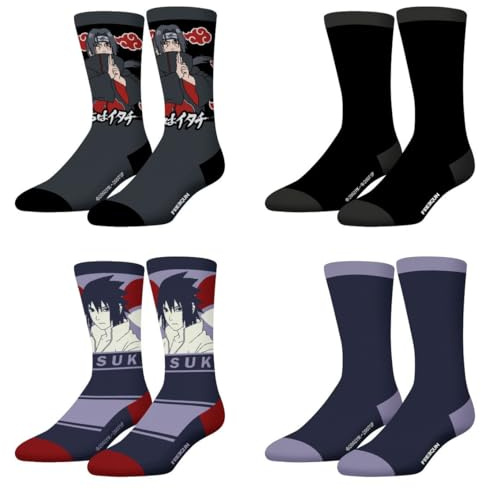 FREEGUN Naruto Shippuden, calzini da uomo, Akatsuki (confezione da 4), Nero/Grigio/Viola/Blu marino, 43-46