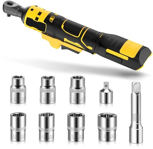 Cordless Ratchet for Dewalt 18V 20V Batteries, 3/8‘ Electric Ratchet Kit with 7 Sockets, 16cm Cordless Ratchet Kit, 1/4’ Adapter, Tool Only, Batteries Not Included, Cordless Ratchets