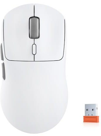 KYSONA Kabellose Gaming-Maus 55 g, Ultraleicht, 2,4 GHz 1 ms, 26.000 DPI, 6 programmierbare Tasten, Dreifachmodus (2,4G/Kabel/Bluetooth), Lange Akkulaufzeit, PC, Laptop – M600v2 Weiß