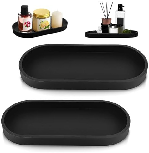 LAJUP Plateau Decoratif, Plateau Salle De Bain, Silicone Noir Plateau De Rangement Salle De Bain, Convient pour Le Salon, La Chambre, Le Lavabo, La Baignoire Et L'Évier De Cuisine (Oval