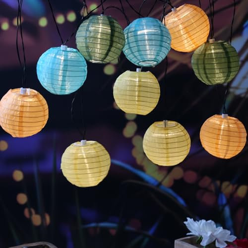 MARELIDA LED Solar Lichterkette Lampion für Außen Garten Balkon Terrasse Lampionkette mit 10 bunten Lampions 4,5m 8 Modi Outdoor Lichterkette Girlande Solarbeleuchtung