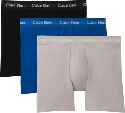 Calvin Klein Herren 3er Pack Boxershorts Briefs Baumwolle mit Stretch, Mehrfarbig (Classic Blue/Porpoise/Black), M