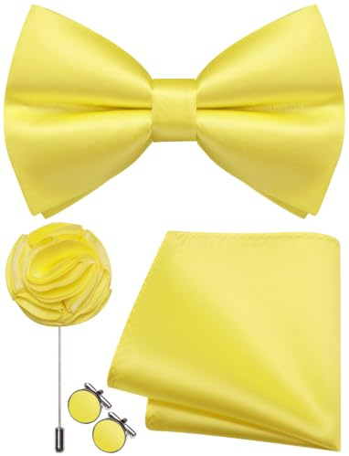 Ailisus Herren-Fliege und Einstecktuch, Manschettenknöpfe, Anstecknadel-Set, Seide, vorgebundene Fliege, verstellbar, Hochzeit, Party, Business