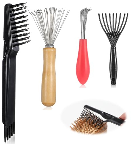 LXUEJIE 4 Stück Haarbürstenreiniger Werkzeug Set, Tragbarer Bürstenreiniger Reinigungswerkzeug Bürste Reinigung Metalldrahtrechen Zum Entfernen Von Haaren Aus HaarbüRsten und Kämmen Teppichen
