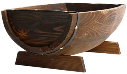jojofuny Macetas Vintage de Madera para Plantas Suculentas y Jardín, Estilo Rústico Medio Barril con Base, Diseño Distintivo para Decoración Exterior y Macetas de Interior