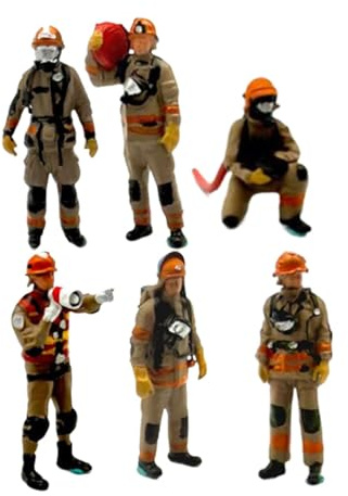 JISADER 6x 1:64 Feuerwehr-Figurenmodelle, Miniaturfiguren von Tiny Peoples für und Erwachsene