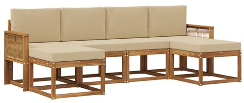 vidaXL Outdoor-Sofagarnitur mit Kissen 6 pcs Natur und Beige Polyester, Modernes, wetterfestes Sofa-Set für draußen, stylische Gartenmöbel, minimalistische Lounge für Coole Entspannung im Garten