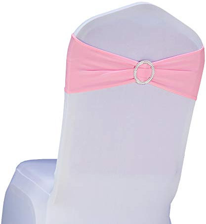 SINSSOWL Bandeau de Chaise élastique à Enfiler avec Boucle pour Mariage nœud de Chaise en Lycra, Rose Clair, 50PC