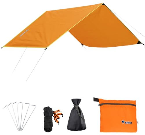 Azarxis Wassedichte Zeltplane, Tarp für Hängematte, Leicht und Kompakt, Sonnenschutz für Outdoor Camping (Orange, L - 240 x 220 cm)