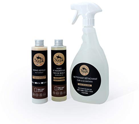 Sofolk - Kit Entretien Cuir - Nettoyant, Détachant, Dégraissant pour Cuir + Huile Nourrissante Cuir + Vernis Soyeux Cuir