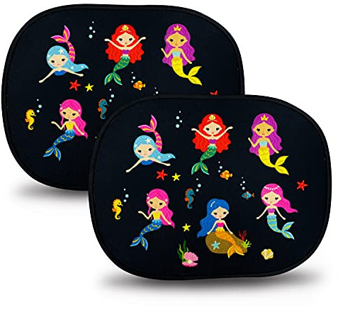 HECKBO 2x Parasole Autoadesivo per Auto - Protezione dal Sole per Bambini - Sirena - Tendine Autoadesive per Finestrini e Lunotto con Custodia