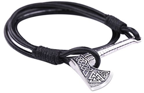 LIKGREAT Wikinger slawische Perun's Axt Valknut Wrap Anker Lederseil Geflochtene Armbänder Verstellbar Leder, Einstellbar, Leder Zink