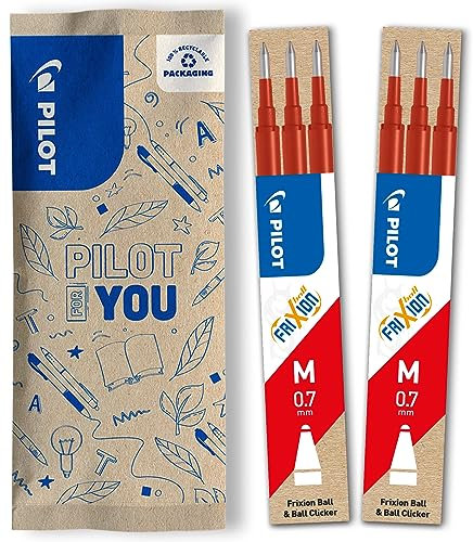 PILOT FriXion Ersatzminen 0.7 – 6 Stück – Farbe Rot – FriXion Nachfüllminen mit radierbarer Tinte – Kompatibel mit FriXion Ball & FriXion Clicker 0.7 – mittlere Stärke – Gel-Tintenrollermine