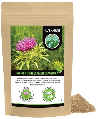 Alpi Nature Mariendistel Pulver 500g, Mariendistelsamen gemahlen | Mariendistel Samen gemahlen, ideal für Smoothies, Säften & Kräutertee