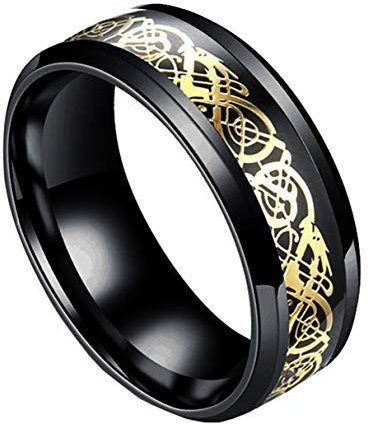 HIJONES Herren Celtic Gold Dragon Edelstahlring Schwarz Ehering 8mm Größe 72