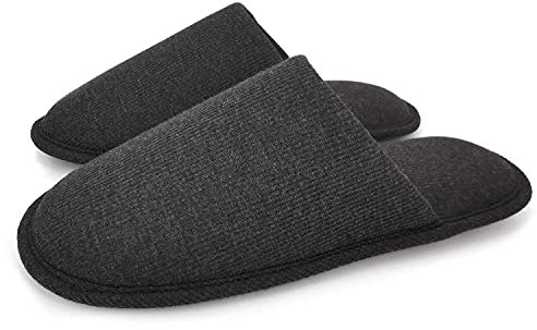 ofoot Pantoufles ďintérieur Confortables en Coton Bio pour Hommes, Maison en Mousse à mémoire Plate, Chaussures à Enfiler lavables,41/42 EU,Carbone Gris