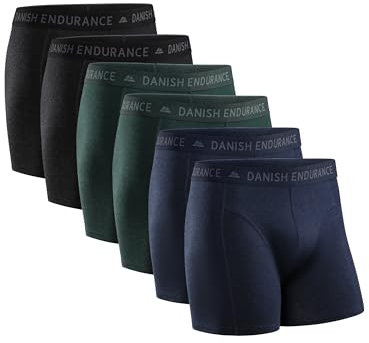DANISH ENDURANCE Cotton Boxers for Men with Optional Fly, Breathable Men's Underwear Trunks, 6 Pack, Multicolor (2 X Black, 2 X Green, 2 X Blue Melange), M