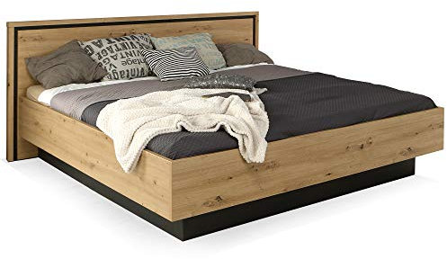 moebel-eins TEMMY Doppelbett 180x200 cm, Material Spanplatte, Artisan Eiche Nachbildung