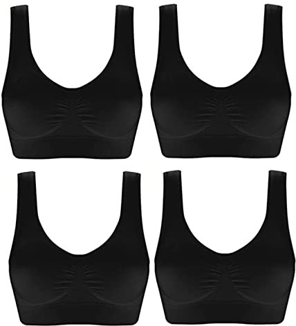 Marielle 4 Pack Double Lined Material Premium Comfort Bra Seamless Bralette No Wire S-5XL (4-Pack Black, 5XL)
